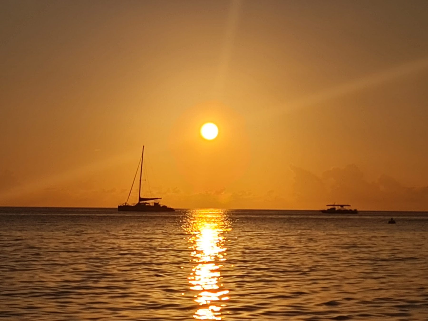 Sunset over the water in the Cayman Islands